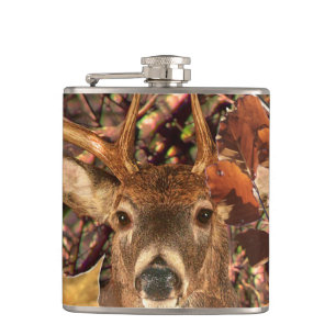 Buck in Fall Camo White Tail Deer Hip Flask