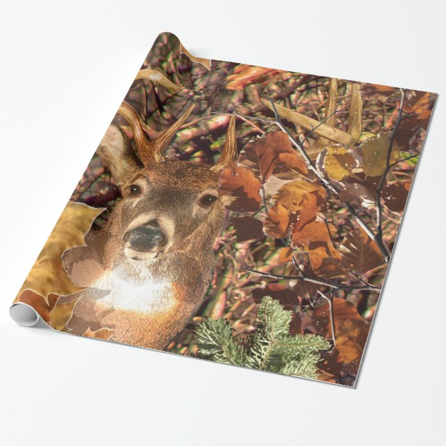 Buck in Fall Camo White Tail Deer Wrapping Paper (Unrolled)