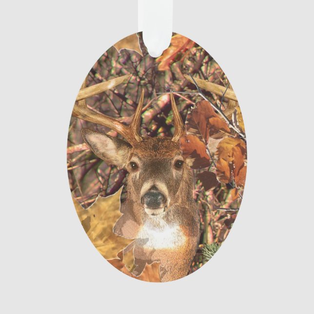 Buck in Fall season scene White Tail Deer Ornament (Front)