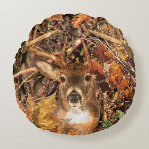 Buck in Fall season scene White Tail Deer Round Cushion