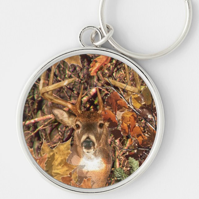 Buck in Hunter Camo White Tail Deer Key Ring (Front)