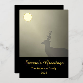 Buck in Moonlight Scene Season's Greeting Foil Foil Holiday Card