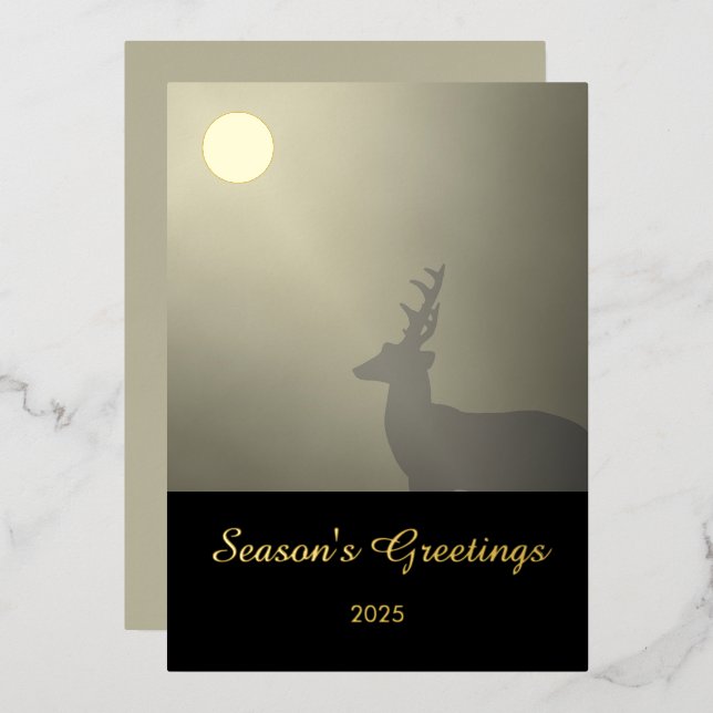 Buck in Moonlight Scene "Season's Greetings" Foil Holiday Card (Front/Back)