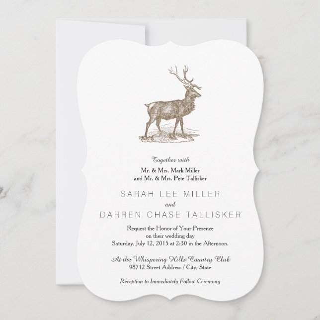 Buck Mule Deer Letterpress Style Invitation (Front)