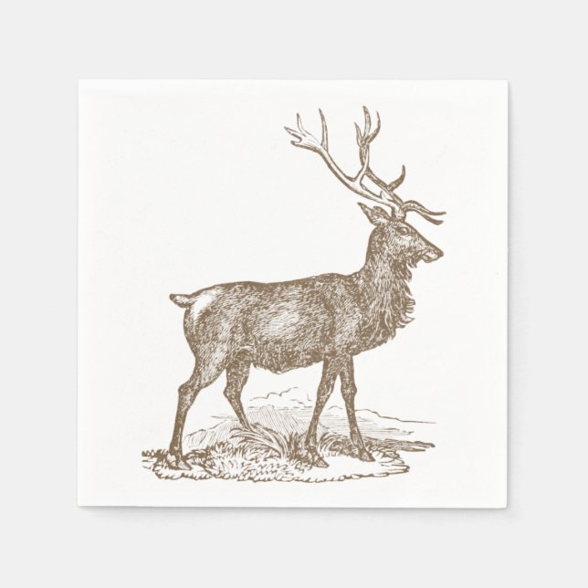Buck Mule Deer Letterpress Style Napkin (Front)