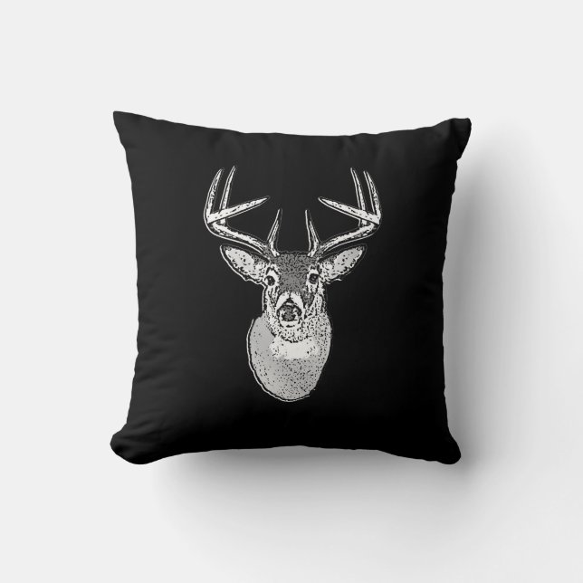 Buck on Black White Tail Deer head Cushion (Front)