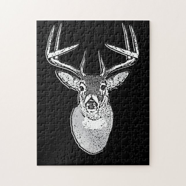 Buck on Black White Tail Deer head Jigsaw Puzzle (Vertical)