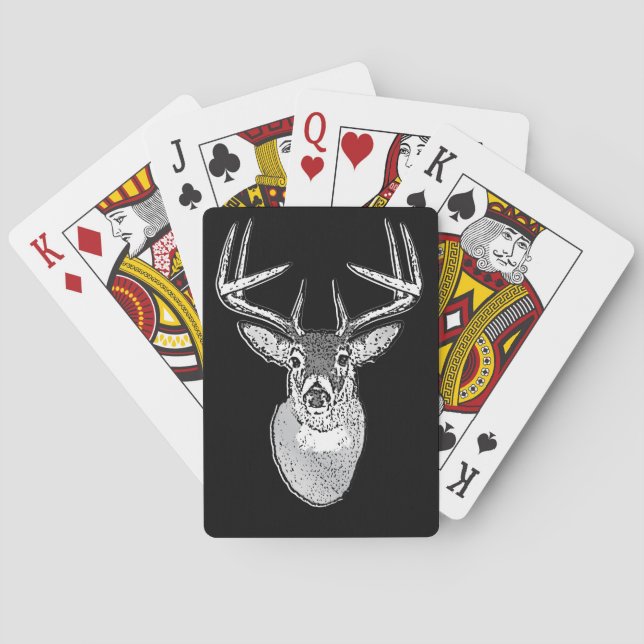 Buck on Black White Tail Deer head Playing Cards (Back)
