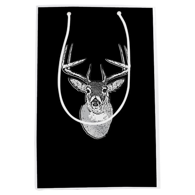 Buck on Black  White Tail Deer Medium Gift Bag (Front)