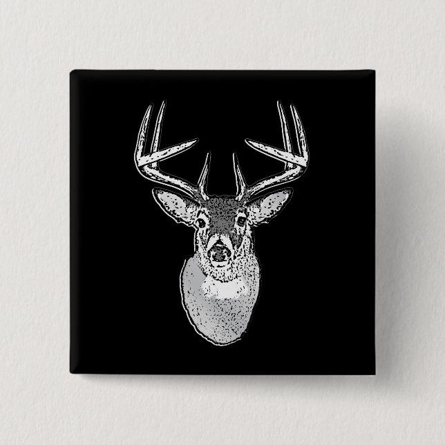 Buck on Bold Black White Tail Deer 15 Cm Square Badge (Front)