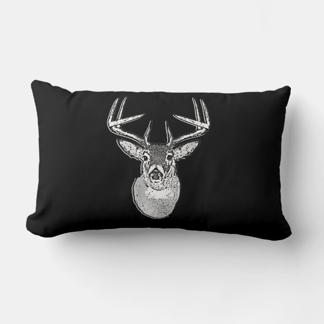 Buck on Bold Black White Tail Deer Lumbar Cushion (Front)