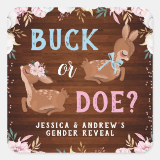 Buck or Doe? Baby Shower Reveal Square Sticker