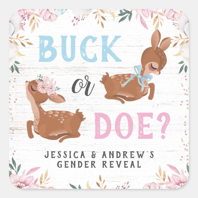 Buck or Doe? Baby Shower Reveal Square Sticker (Front)