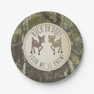 Buck Or Doe Camo Baby Gender Reveal Paper Plate