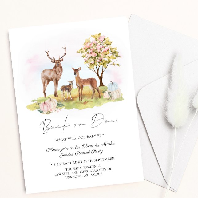 Buck or Doe Deer Autumn Fall Gender Reveal Invitation (Creator Uploaded)