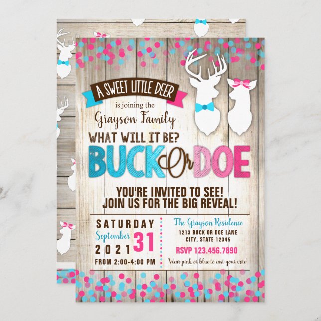 Buck or Doe Gender Reveal Invitation (Front/Back)