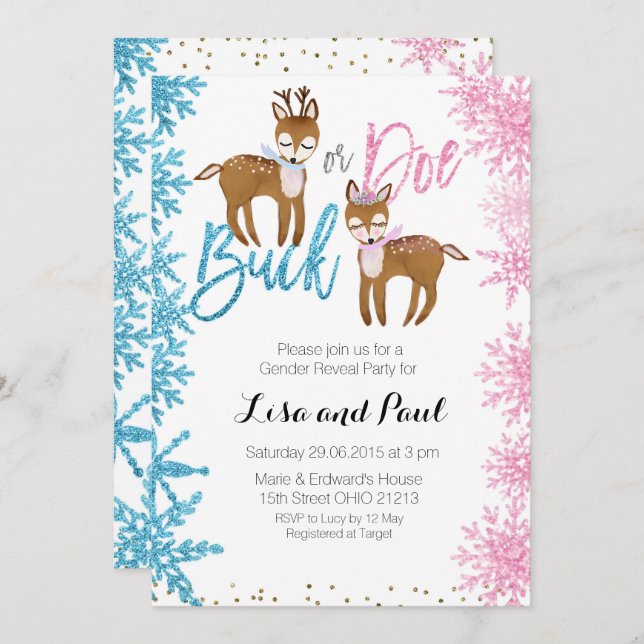 Buck or Doe Gender Reveal Invitation Winter (Front/Back)