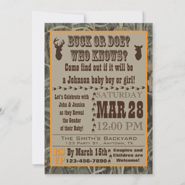 Buck or Doe Gender Reveal Invitations (Front)