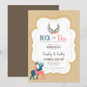 Buck or Doe Gender Reveal Party Baby Shower Invita Invitation