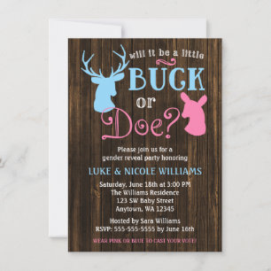 Buck or Doe Gender Reveal Party Baby Shower Invitation