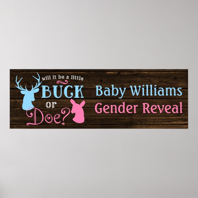 Buck or Doe Gender Reveal Party Banner Poster (Front)