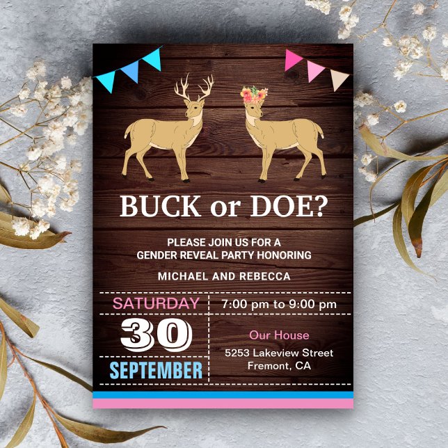Buck or Doe Gender Reveal Party Invitation (Creator Uploaded)