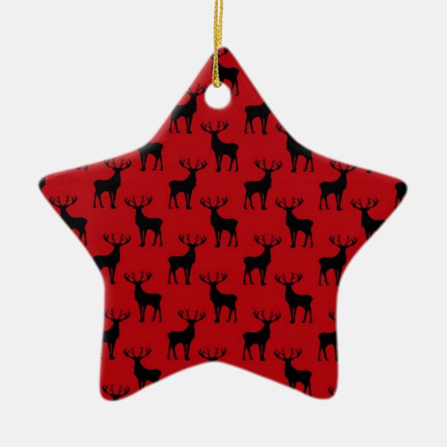 Buck Pattern on Red Ceramic Tree Decoration (Front)