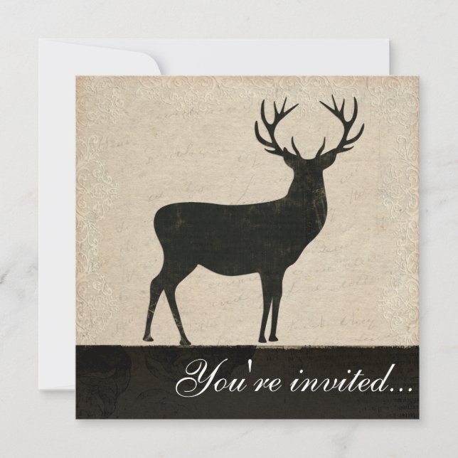 Buck Silhouette Black & Ivory Invitation (Front)