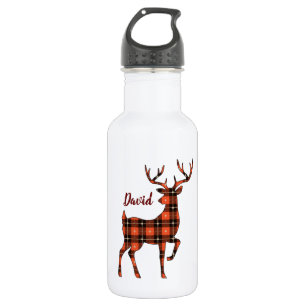 Buck Silhouette Deer in Buffalo Plaid 532 Ml Water Bottle