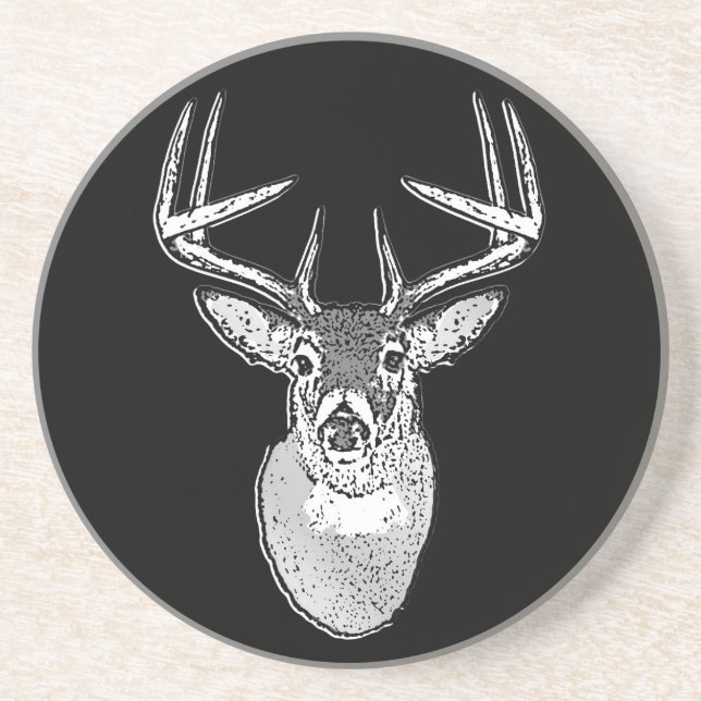Buck trophy on Black White Tail Deer Coaster (Front)