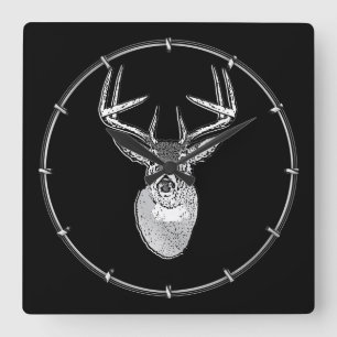 Buck trophy on Black White Tail Deer Square Wall Clock