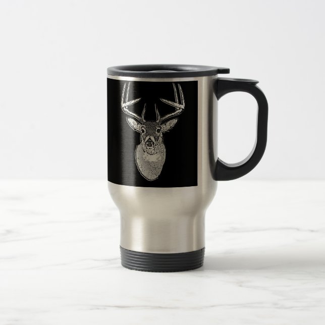 Buck trophy on Black White Tail Deer Travel Mug (Right)