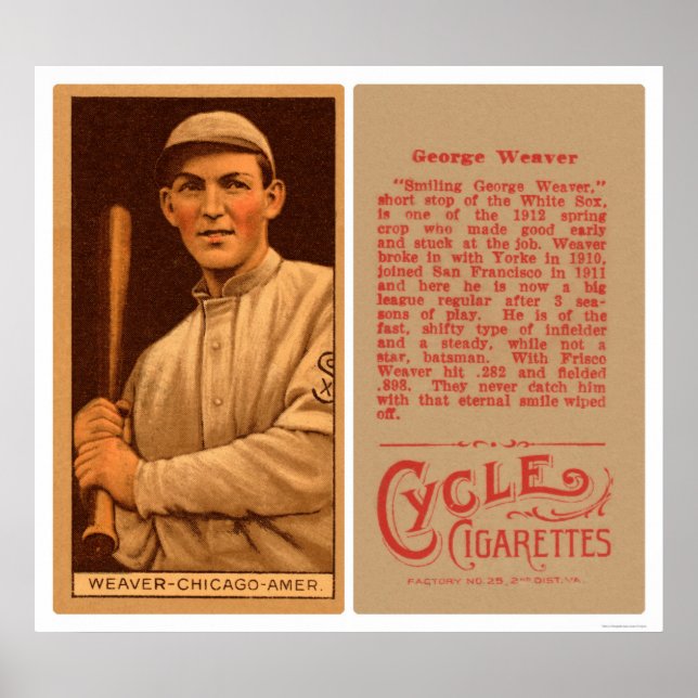 Buck Weaver White Sox Baseball 1912 Poster (Front)