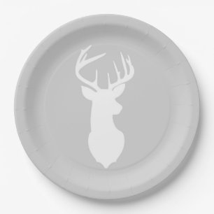 Buck White Deer Silhouette Plate Light Grey