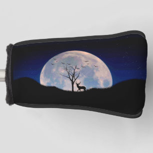Buck with Big Rack Against Full Moon Golf Head Cover