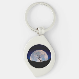 Buck with Big Rack Against Full Moon Key Ring
