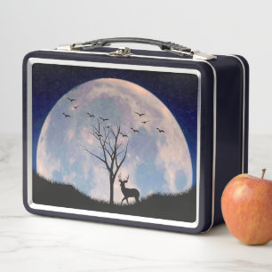 Buck with Big Rack Against Full Moon Metal Lunch Box