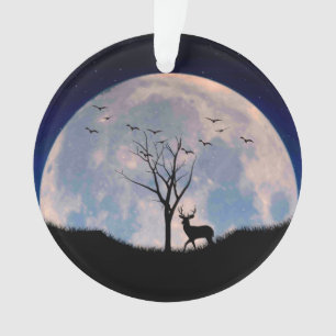 Buck with Big Rack Against Full Moon Ornament