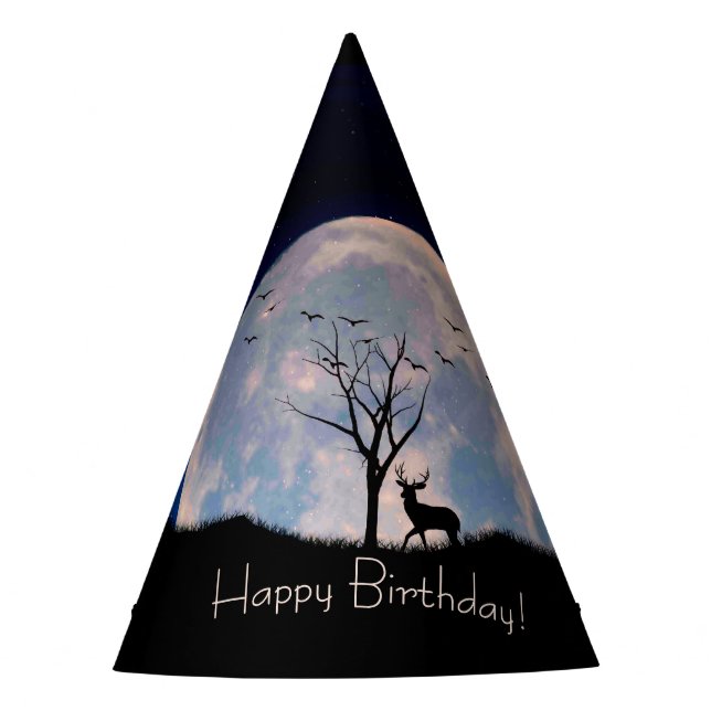 Buck with Big Rack Against Full Moon Party Hat (Front)