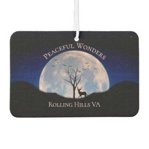 Buck with Big Rack Against Full Moon Text Areas Car Air Freshener