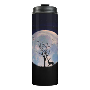 Buck with Big Rack Against Full Moon Thermal Tumbler