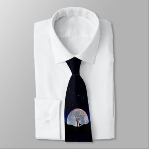 Buck with Big Rack Against Full Moon Tie
