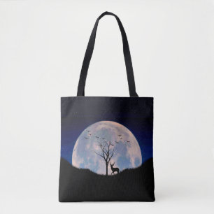Buck with Big Rack Against Full Moon Tote Bag