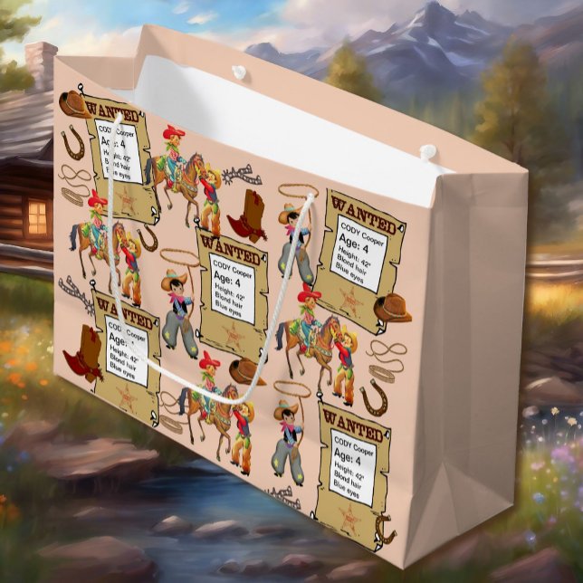 Buckaroo Cowboy Wanted Add Name & Description Large Gift Bag (Creator Uploaded)