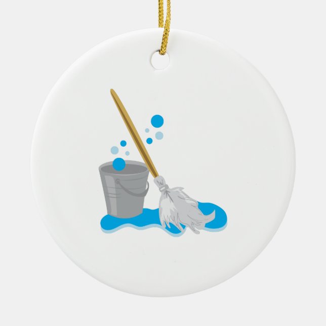 Bucket And Mop Ceramic Tree Decoration (Front)