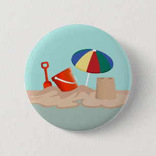 Bucket and Spade Circle Beach Scene Illustration 6 Cm Round Badge