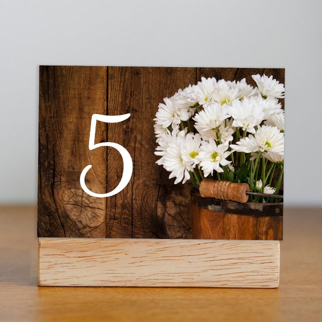 Bucket and White Daisies Barn Wedding Table Number (Creator Uploaded)