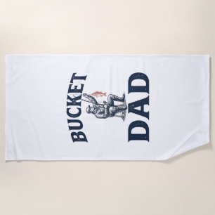 Bucket Dad Fishing Vintage Engraving Design_1 Beach Towel