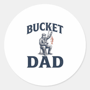 Bucket Dad Fishing Vintage Engraving Design_1 Classic Round Sticker