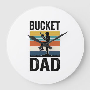 Bucket Dad Retro Baseball Father Vector Design_1 Large Clock